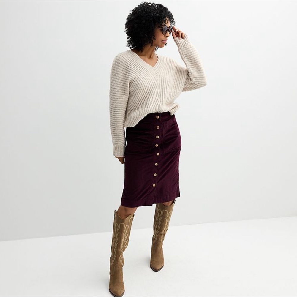 Sonoma Plum/Maroon Button-Front Corduroy Pencil Skirt